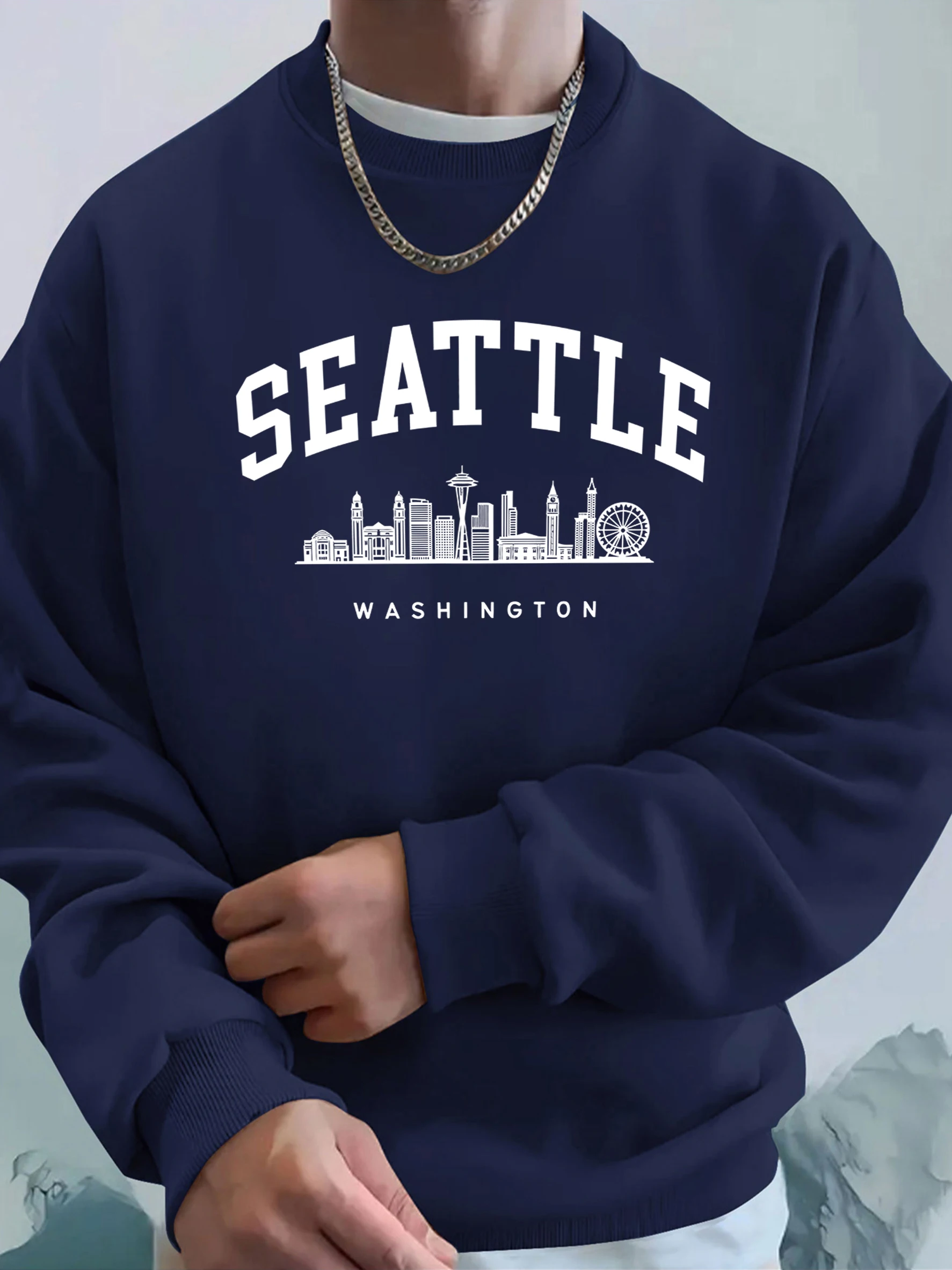 Seattle Washington Brief Kreative Gedruckt Mode Sportswear Mann Tasche Warme Top Fleece All-Match-Kleidung Bequeme Weiche Sweatshirt – Detail 18