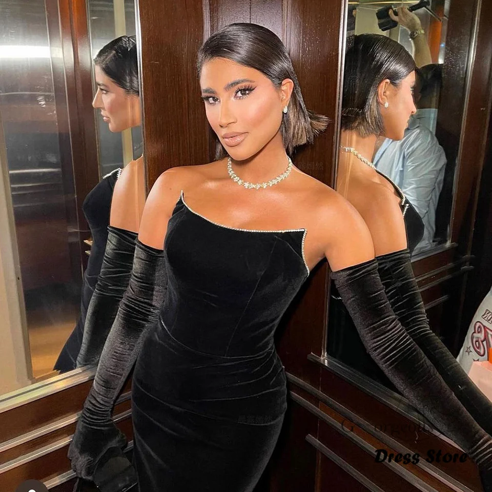 Schwarze Velours-Abendkleider, trgerlos, Kristall, lange Ballkleider mit  Handschuhen, Meerjungfrau, schlicht, elegant, formelles Partykleid GDS  980014 - AliExpress 320