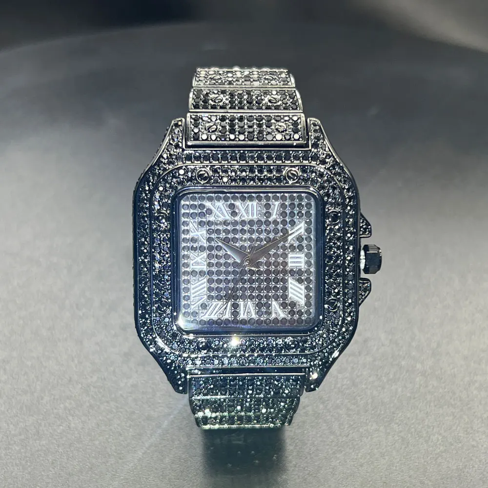 

Часы для мужчин lce Qut Square, роскошные кварцевые наручные часы с бриллиантами, водонепроницаемые, черные, для отдыха, бизнеса, Relogios Masculino