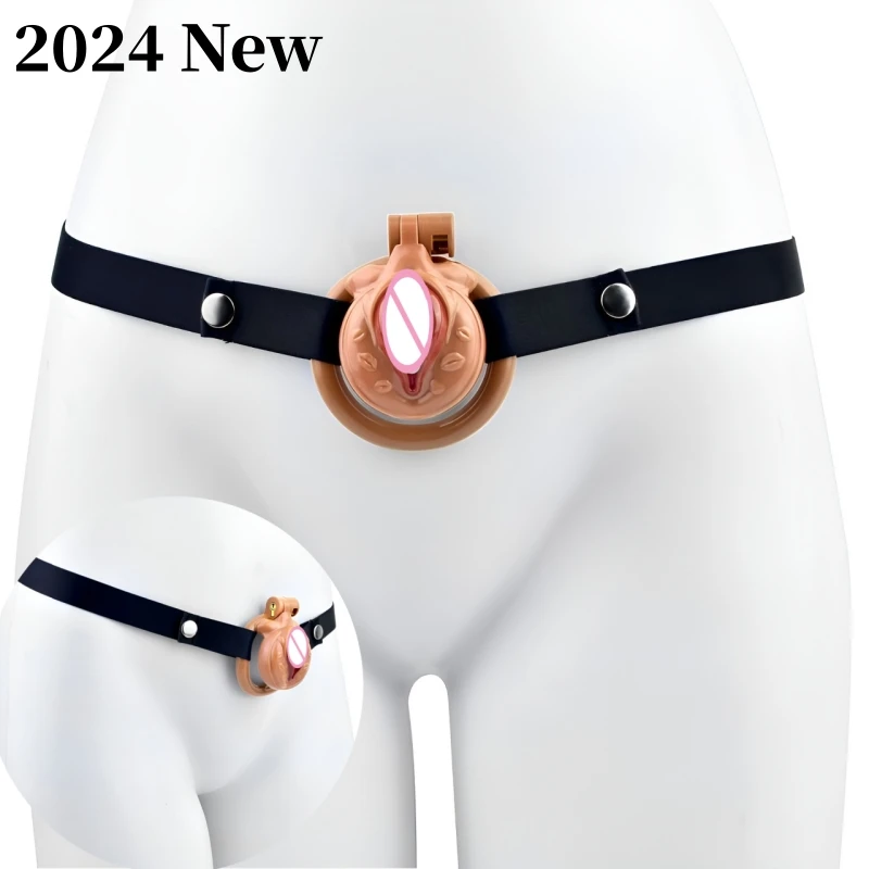 New 4 Color Sissy Pussy Chastity Cage Cock Cage with 4 Size Penis Ring BDSM Male Abstinence Cheating Prevention Gay Sex Toys 18+