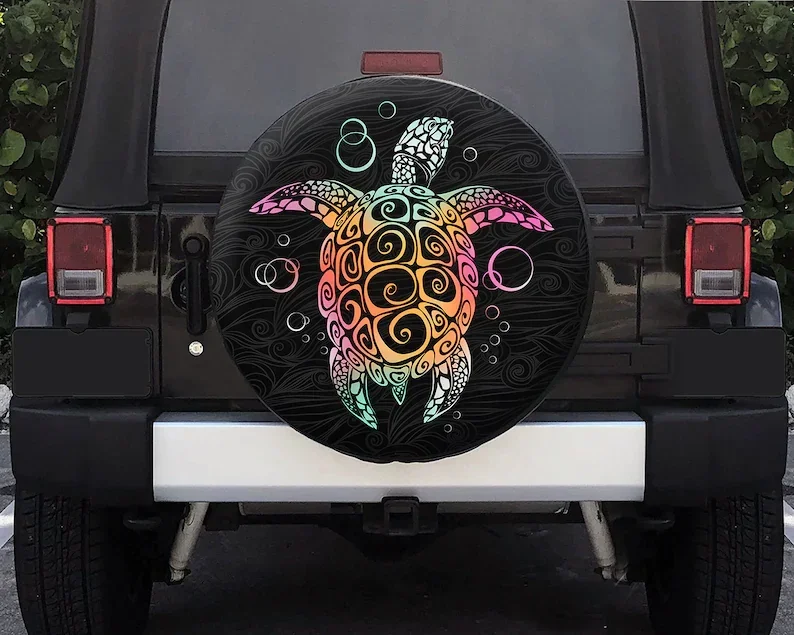 Tribal Colorful Sea Turtle Hawaiian Spare Tire Cover, Hawaiian Turtle  Spare Tire Cover For , Turtle lover, Backup Camer