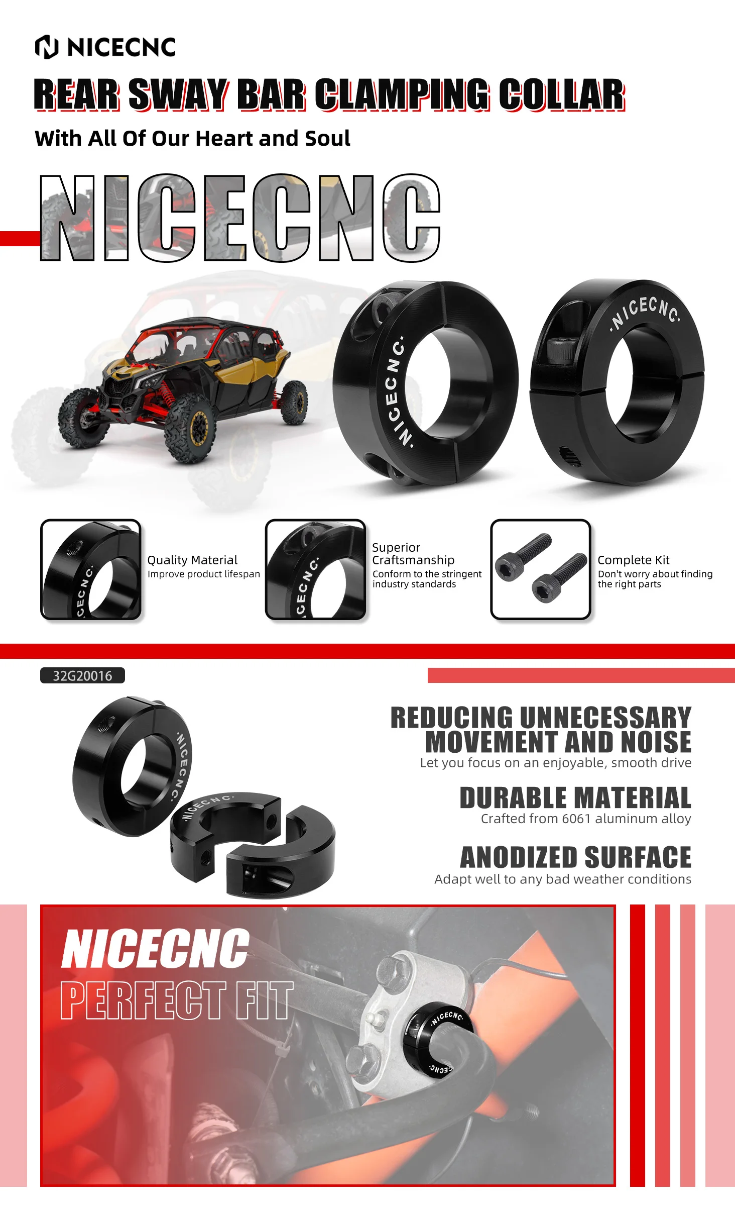 Für CAN AM Maverick X3 UTV Hinterachs-Stabilisator-Klemmring für Can Am X3 900 R 4x4 TURBO DPS Aluminium-Zubehör zur Verriegelung – Detail 3