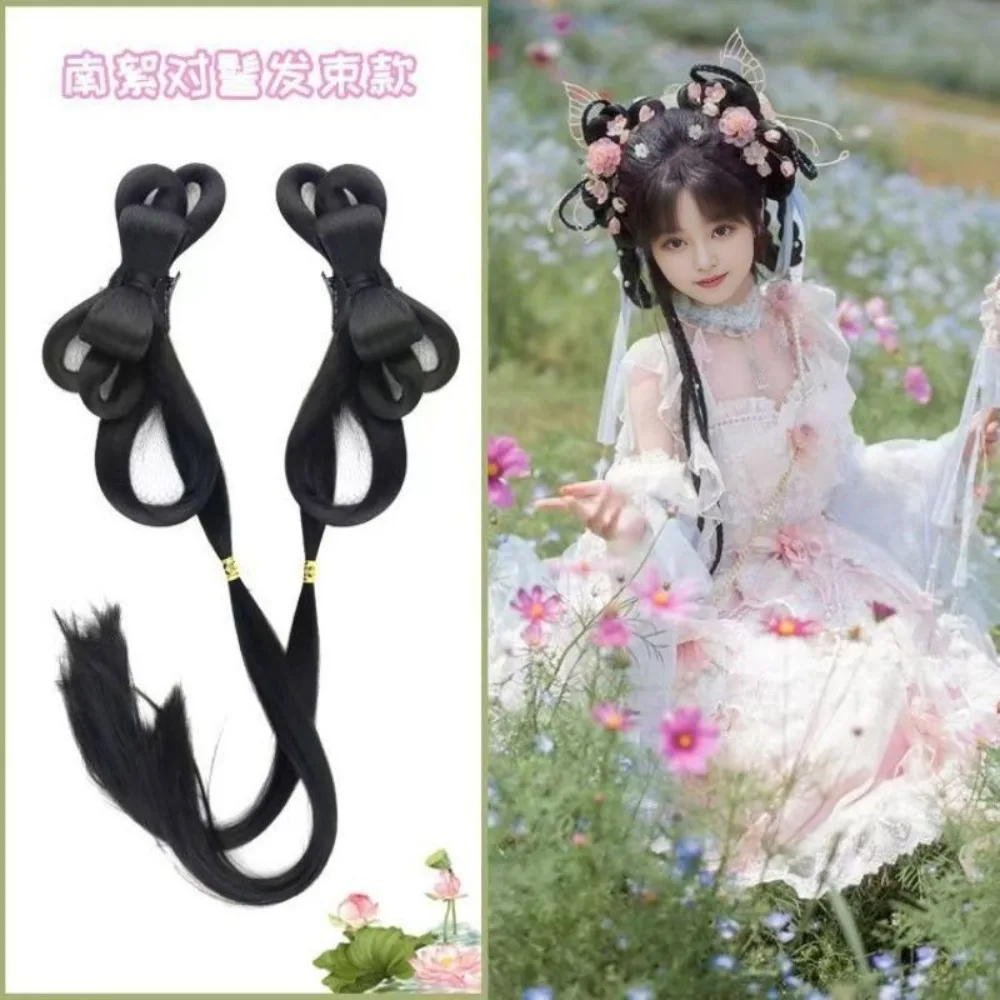 Ensemble de cheveux de style princesse – Chignons doubles prêts à porter avec nœud et fleurs ‌ Accessoires de costumes chinois anciens à clipser