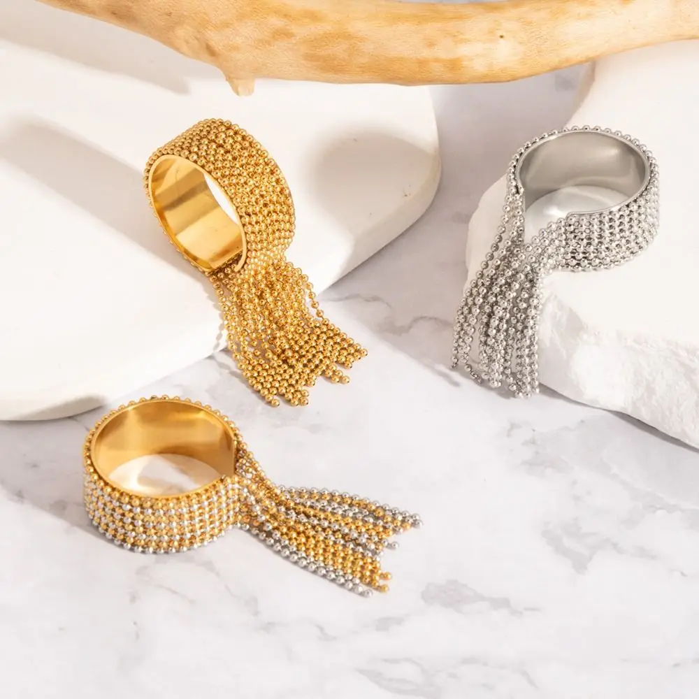 แหวนนิ้วสแตนเลสโซ่พู่ทองเงิน Charm เปิดแหวน STACKABLE ปรับแหวนเครื่องประดับและอุปกรณ์เสริม