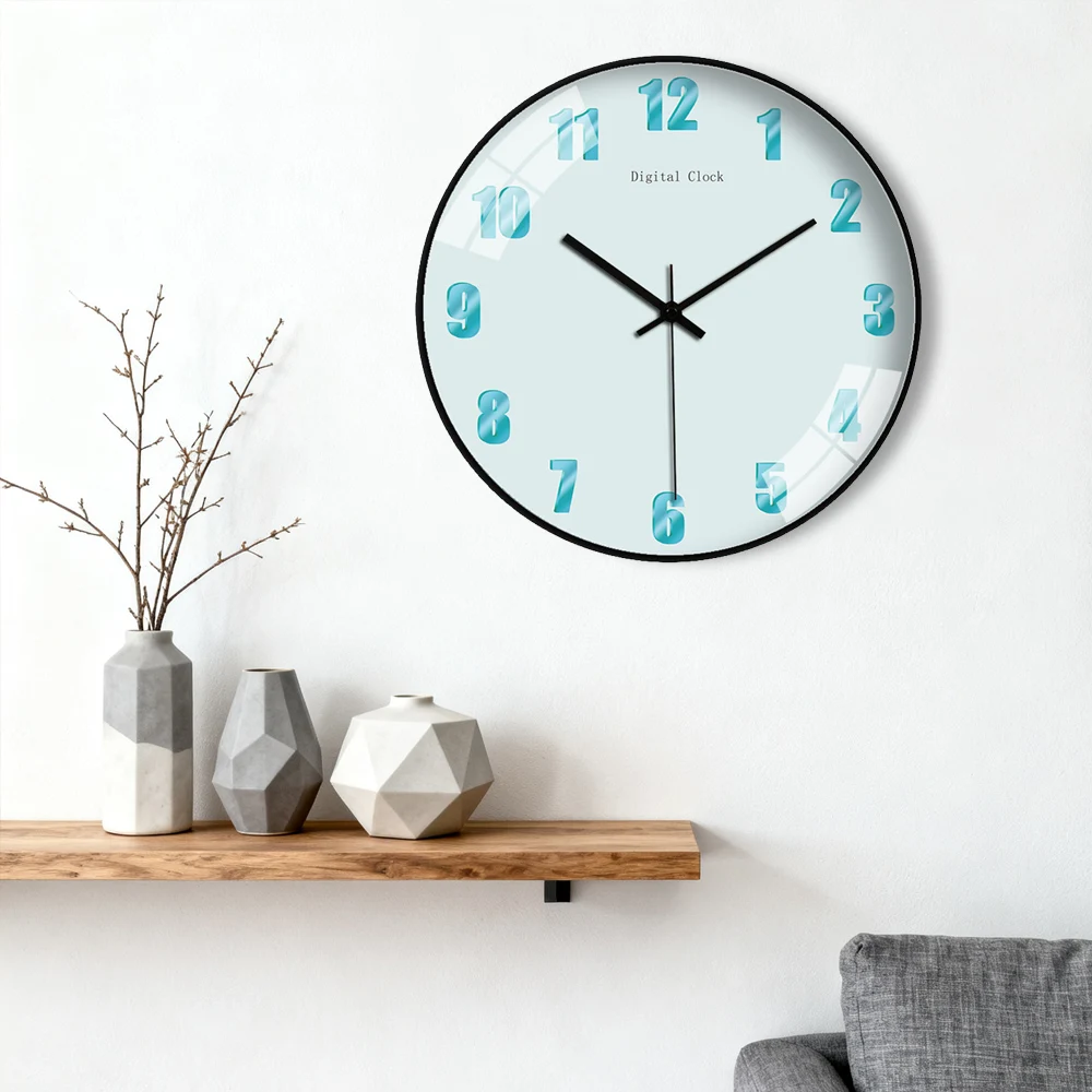 Mint Blue Wall Clock Round Rose Golden/ Black Frame Large Numbers for Living Room Bedroom Kitchen Office Minimalist Home Decor