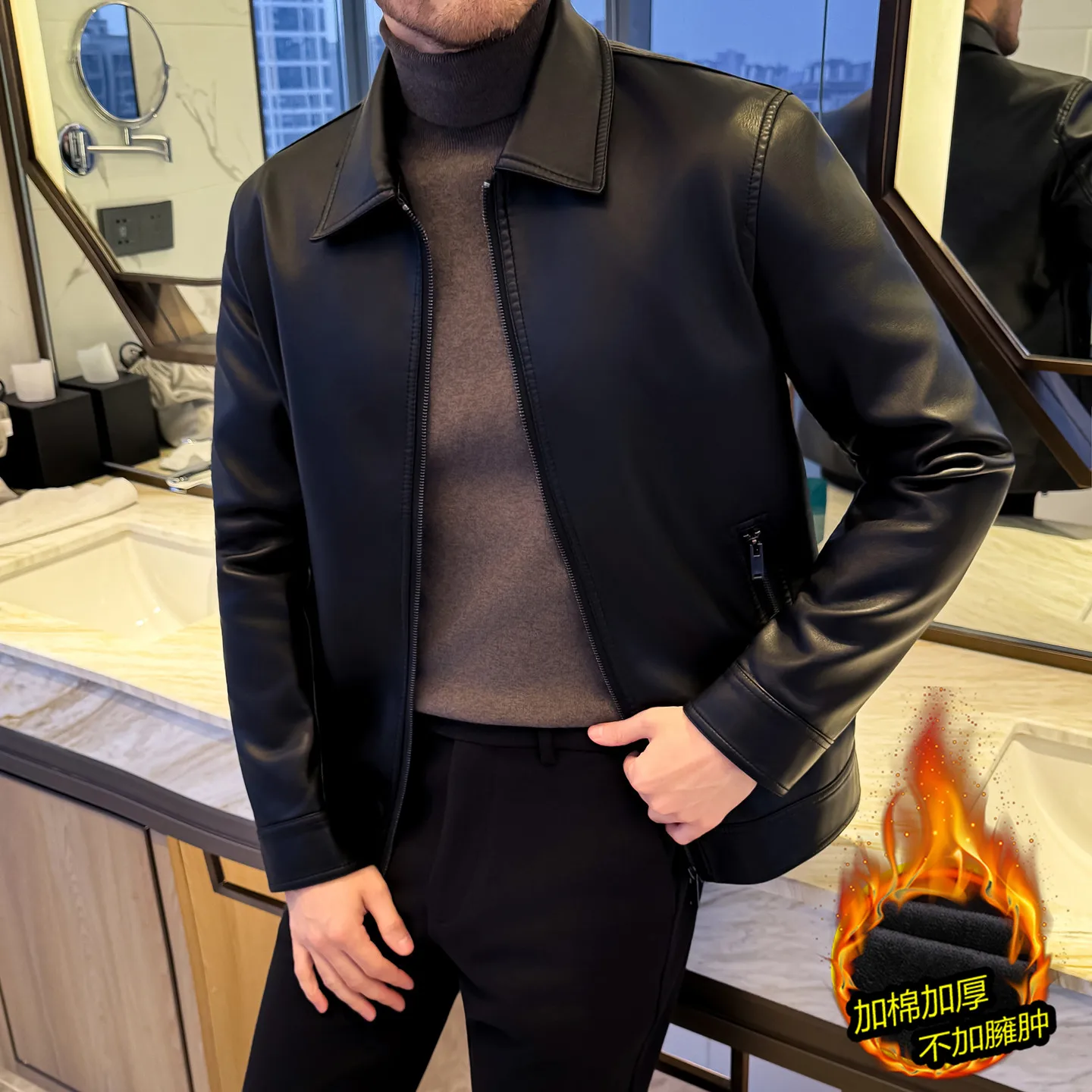 

Мужские демисезонные куртки из плотной искусственной кожи, высококачественные теплые повседневные куртки приталенного кроя с отложным воротником, весенние пальто для мужчин, размеры 4XL-M