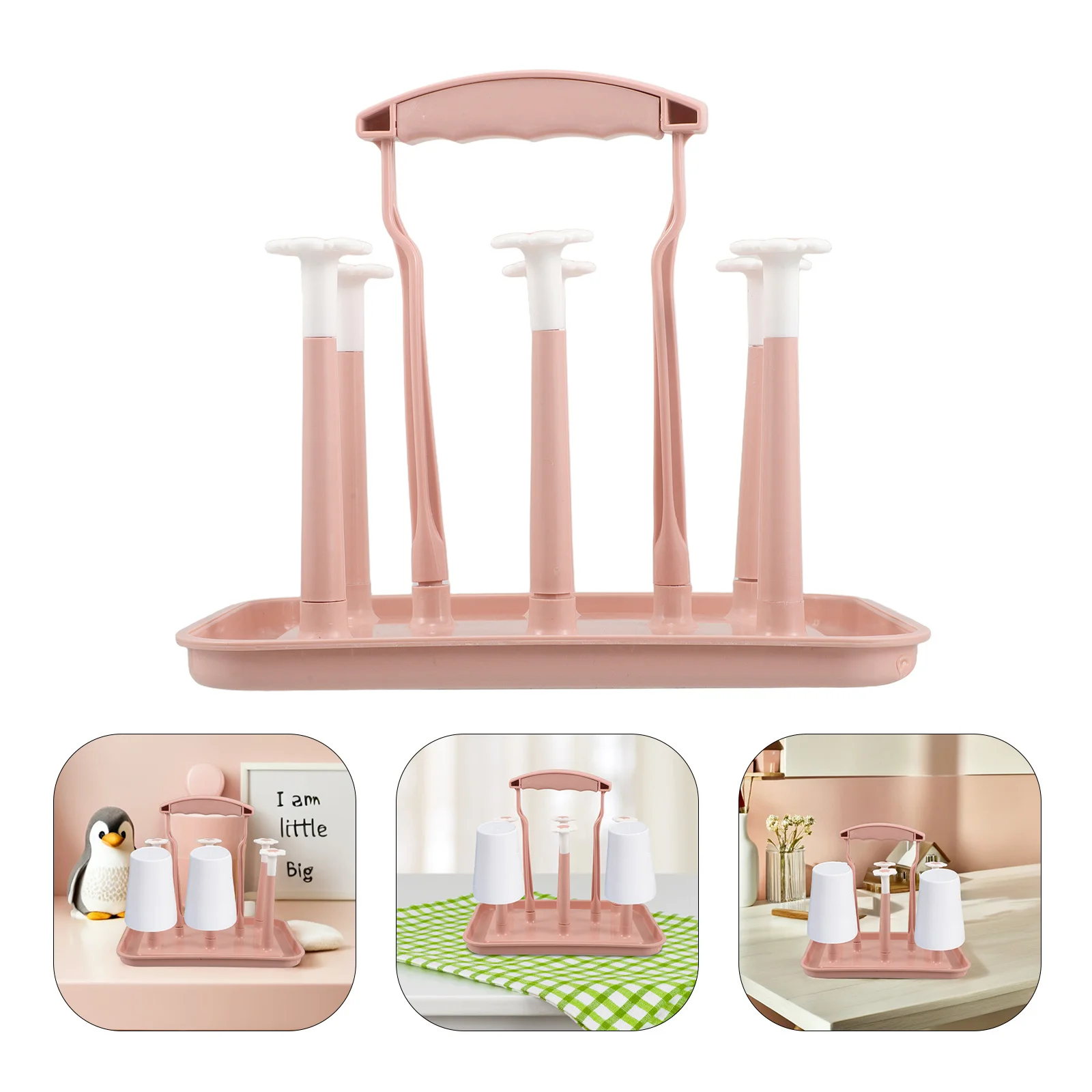 

Baby Bottle Drying Rack Pink Multifunctional Space Saving Countertop Cup Draining Rack Baby Bottle Organizer Drying Stand
