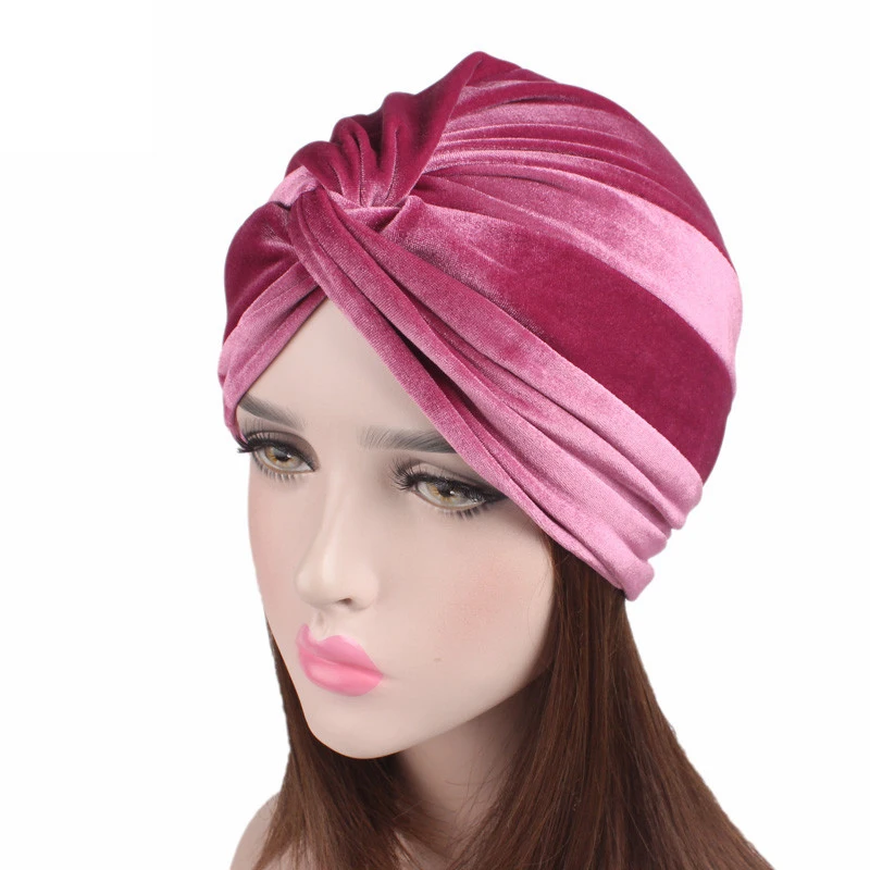 Fashion Headscarf Soft Velvet Turban Stretch Turban Hat Cross Twist Cap Chemo Caps Soft Headwrap Headbands Muslim Hats Headwear