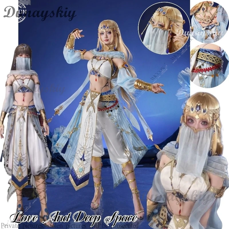 Love And Deep Space Game God of The Tides Cosplay Costume Companion Outfit Dress Headscarf Tattoo Stickers Earrings Accessories