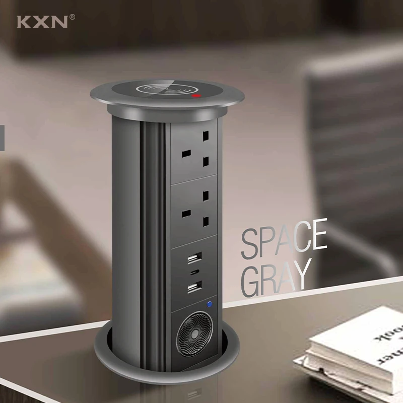New Design UK Standard Smart Electrical Motorized Pop up Socket with Bluetooth Speaker Wireless Charging Lifting Tower Soc - Image 4