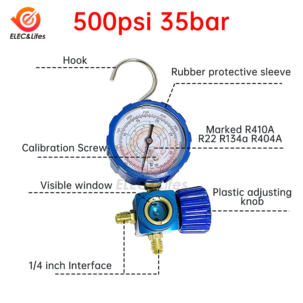 Air Conditioner Refrigerant Low and High Pressure Gauge for R410A R134A R22 R404A A/C Diagnostic Refrigerant Charging Tool