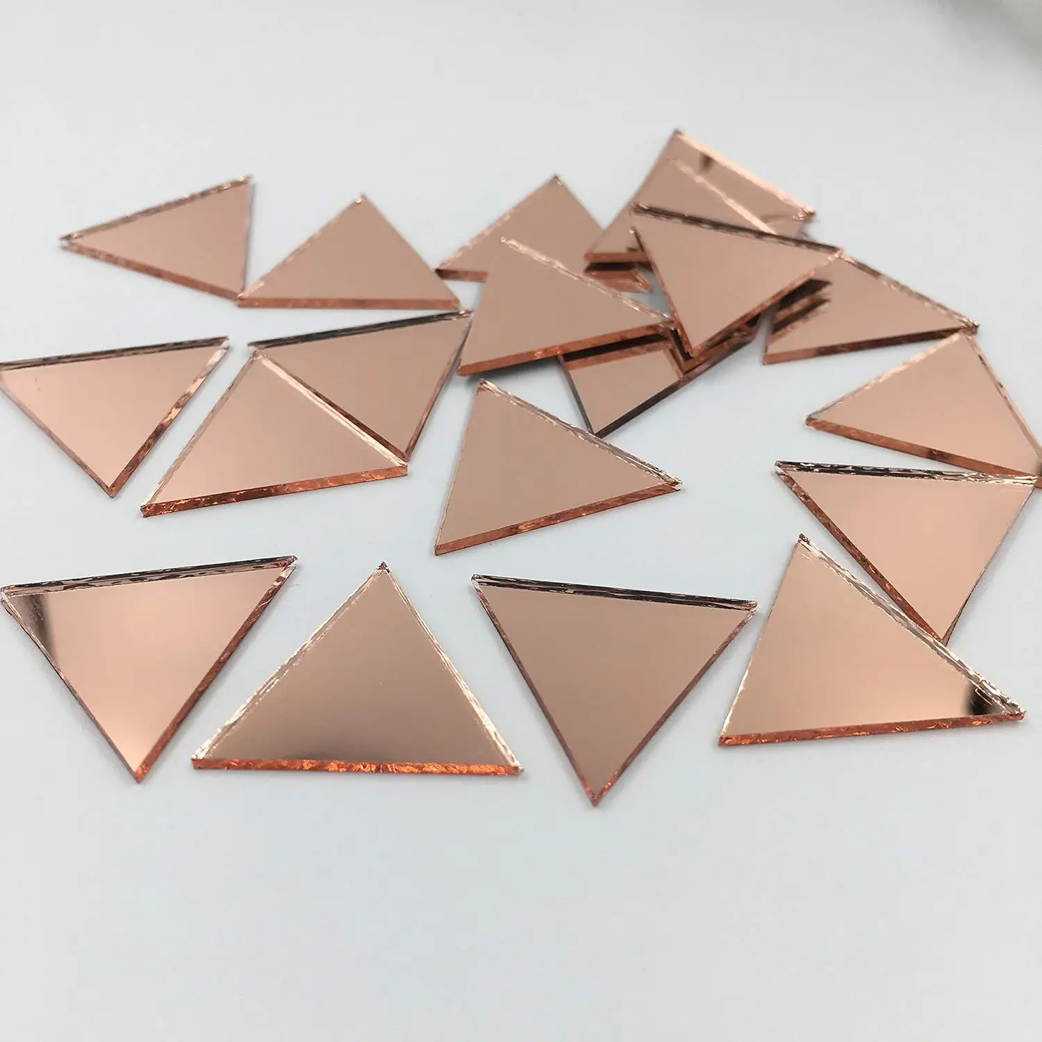 1' Triangular Shape Mirror Mosaic Tiles Rose Gold Colored Craft Mirrors Bulk 100 Pieces