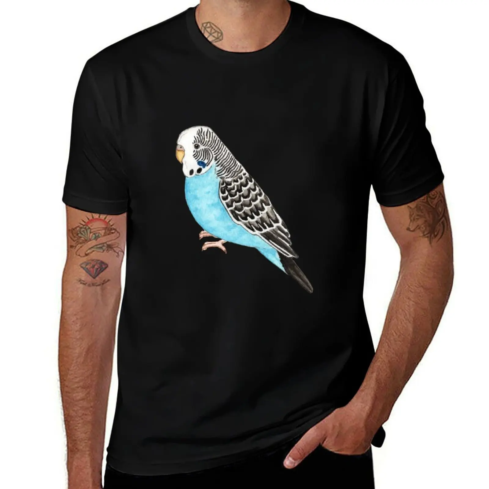 

Blue Budgerigar T-Shirt Active Sports Short Sleeve Cotton Shirt