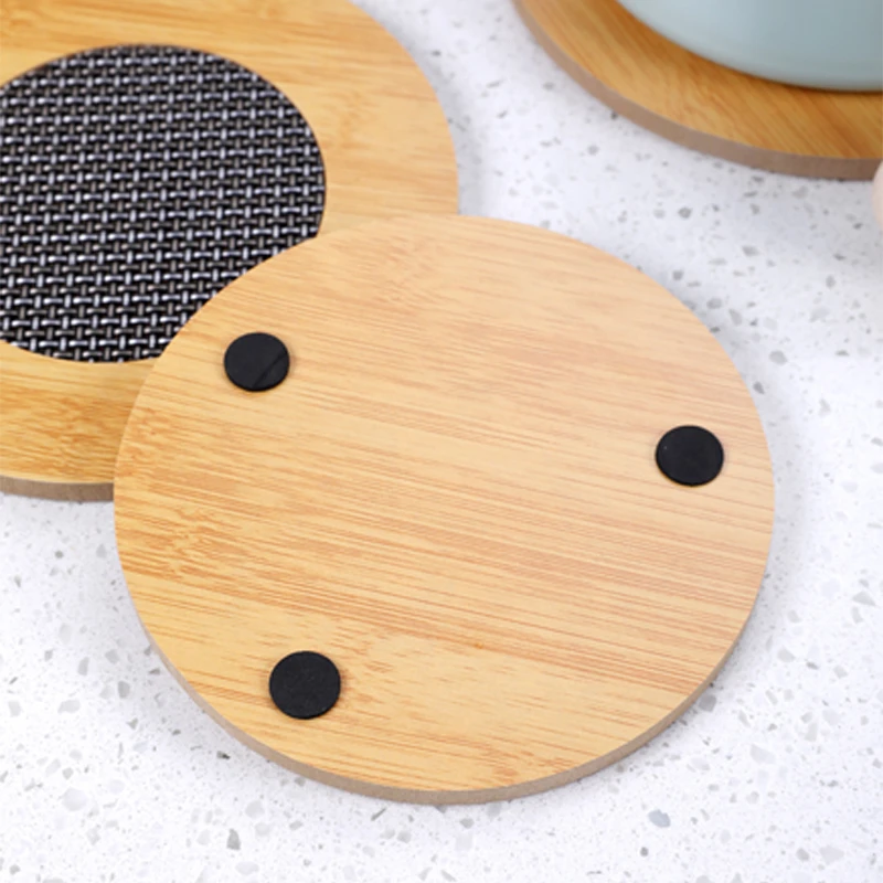 Household Wooden Placemats Multi-Functional Heat-Insulating Anti-Slip Tableware Mat Stainless Steel Round Square Placemats