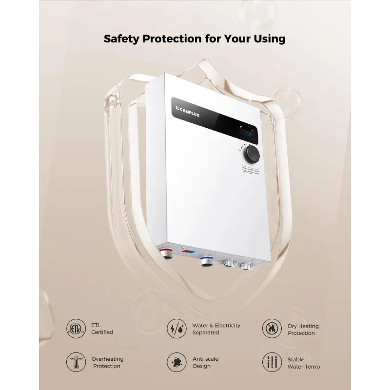 CAMPLUX Electric Tankless Water Heater 27kW 240V, Instant Hot Water Heater, Self-modulating Technology