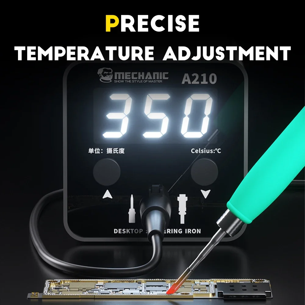 MECHANIC Digital Soldering Station with LCD Display, Precise Temp Control 180℃-450℃, Fast Heating, for PCB & Electronics Repair