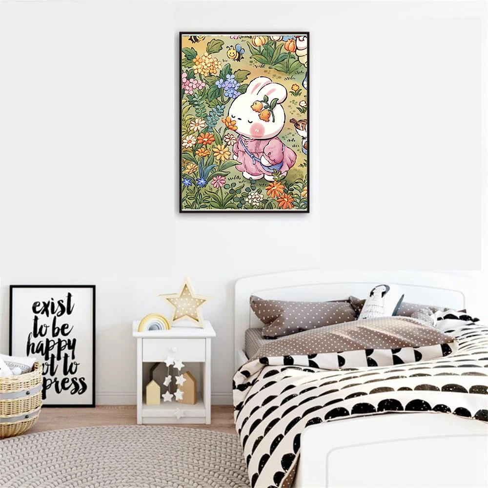 Kawaii Bunny Diamond Embroidery Kits Sakura Flower Garden DIY Mosaic Picture Kids Room Living Room Art Decoration