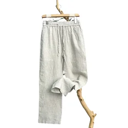 Linen Natural Pure Skin Breathable Summer Pure Color Fashion Linen Slim Fit Men Loose Linen Straight Flax Casual Pants