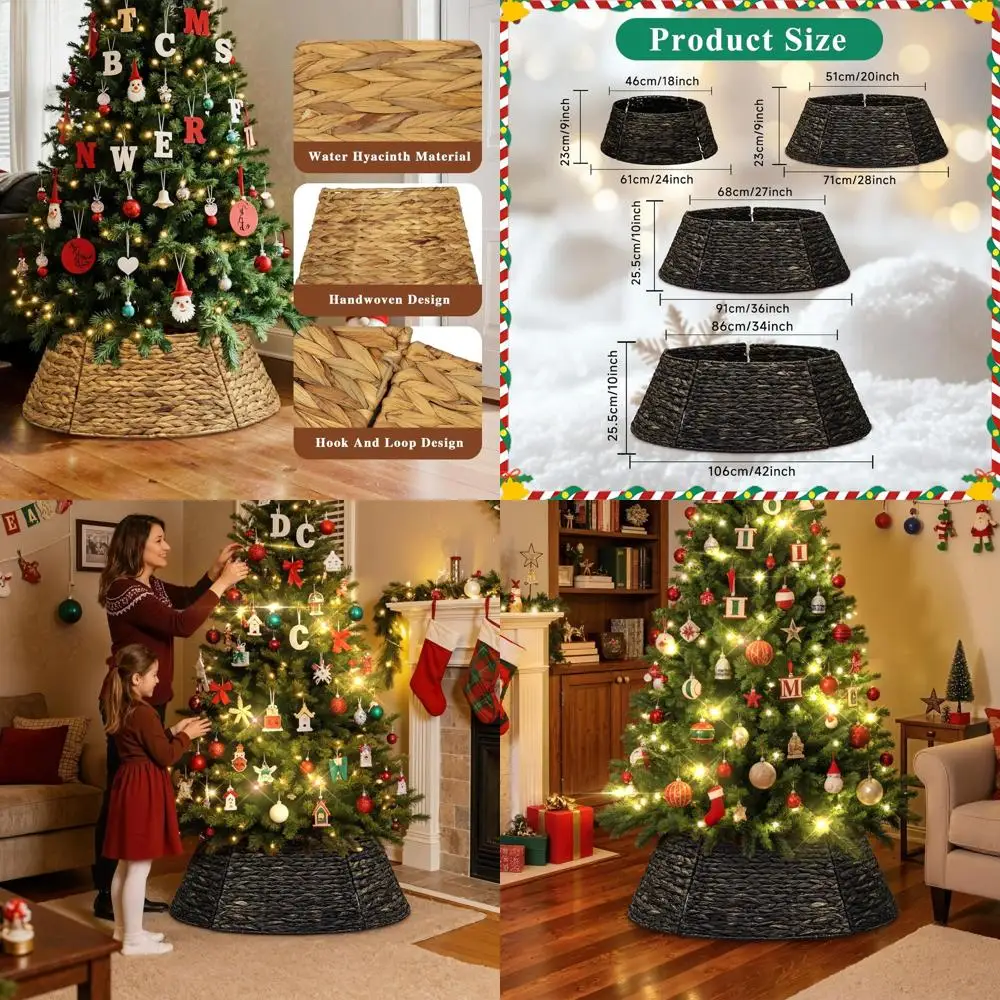 

Rustic Farmhouse Christmas Tree Collar, 42 Inch Wicker Woven Tree Skirt Cover for XL Large Artificial Trees, Coffee Colored Xmas