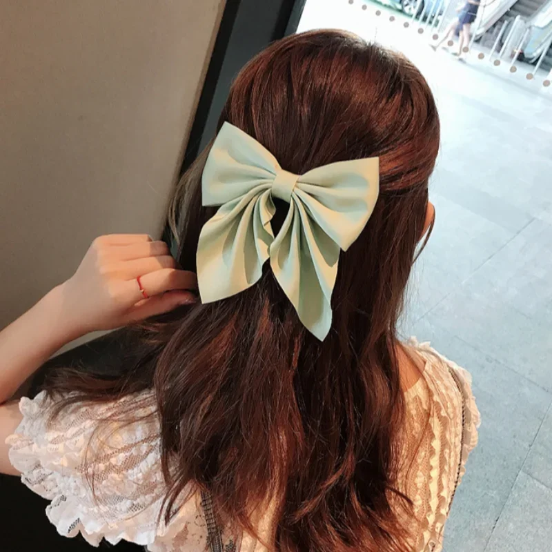 Elegant Bow Ribbon Hair Clip Fashion Simple Solid Satin Spring Clip Hair Pin Retro Headband With Clips Girls Hair Accessories