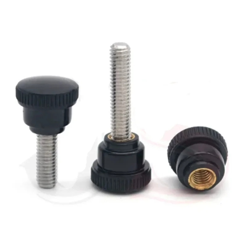 1Best 2Pcs M6 Bakelite Round Plastic head Hand screws stainless steel Pattern handle screw bolt Length 10mm-25mm L