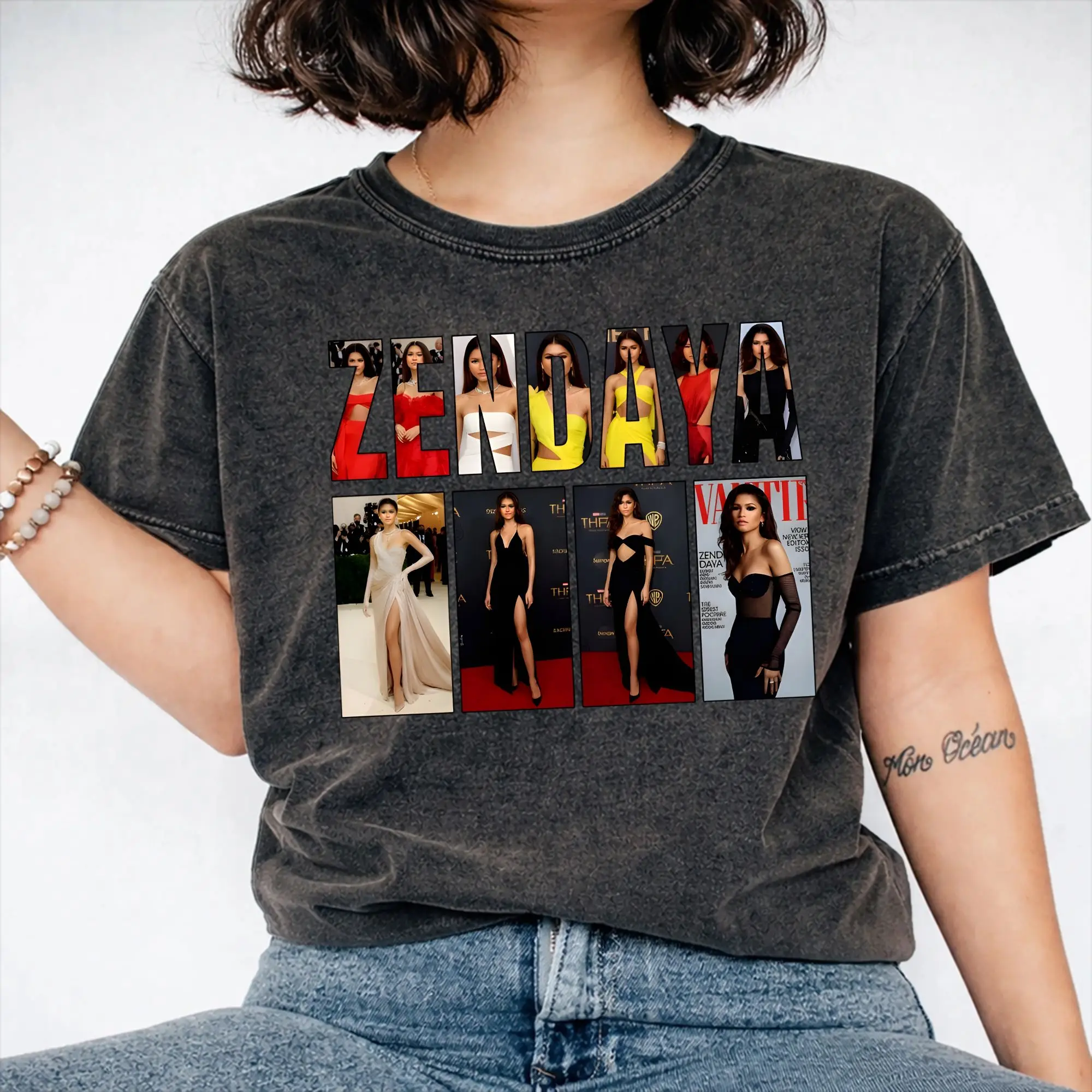 Ruby Rue Zendaya T Shirts Hip Hop Washed Short Sleeve Oversize T-Shirts  Vintage for Men Women Streetwear Printed Tees