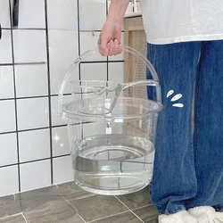 Thickened Plastic Portable Bath Bucket with Cover Transparent Light Luxury Water Storage Tub for Home Use Household Bathing Aid