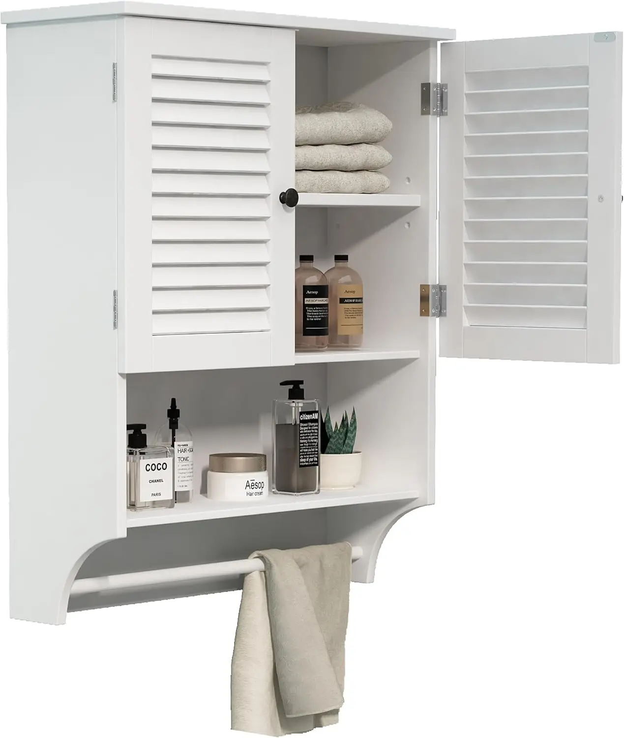 

Medicine Cabinet with Towels Bar, 23.6" L x8.9 W x29.3 H MDF Material Bathroom Wall Cabinet, 2 Doors Over The Toilet Space Saver