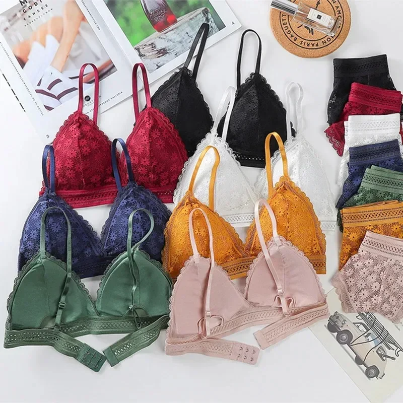 أطقم حمالات صدر دانتيل للنساء ملابس داخلية بدون خياطة سترة بدون ظهر ملابس داخلية مثيرة مبطنة براليت حمالة صدر رفيعة للغاية ومجموعات موجزة ملابس حميمية للسيدات #4