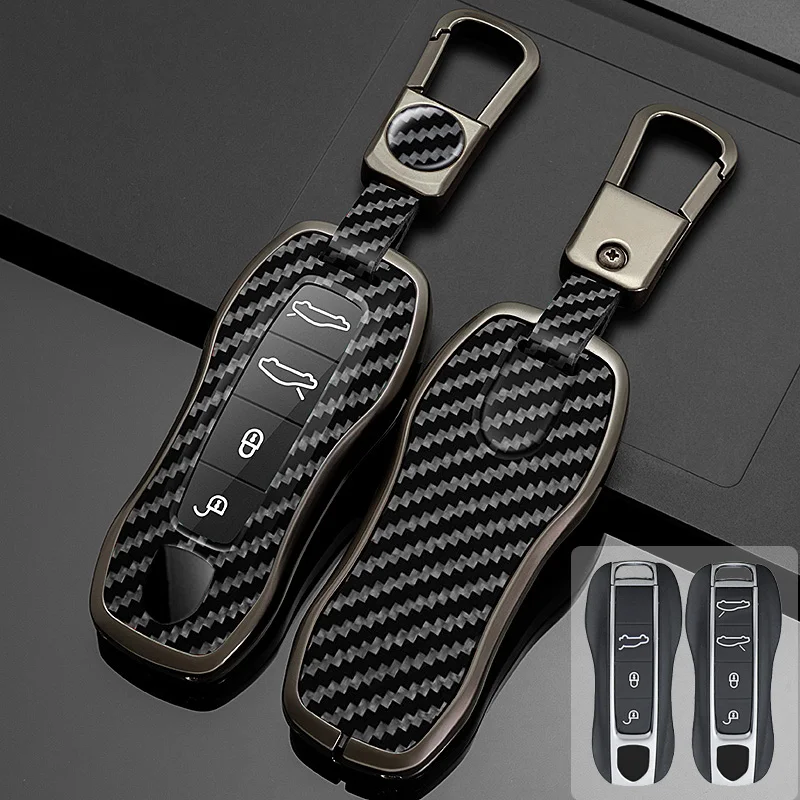 

Zinc Alloy + Leather Car Key Case Cover Shell For Porsche Panamera Spyder Carrera Macan Boxster Cayman Cayenne 911 970 981 991