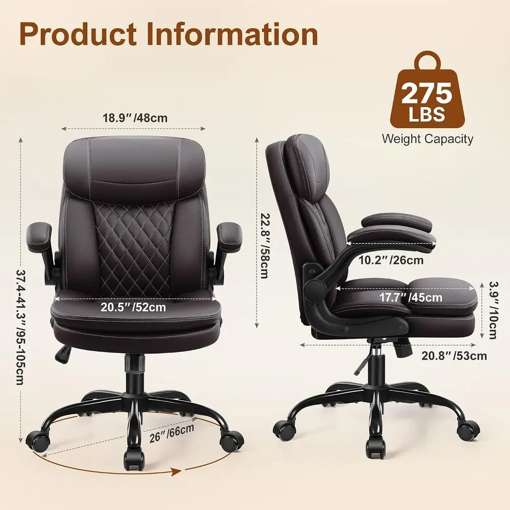 Leather Oice Chair, PU Computer Desk Chairs with Upgraded Double-Layer Seat Cushion and krest, 360°Swivel, Ergonomic Small Gamin