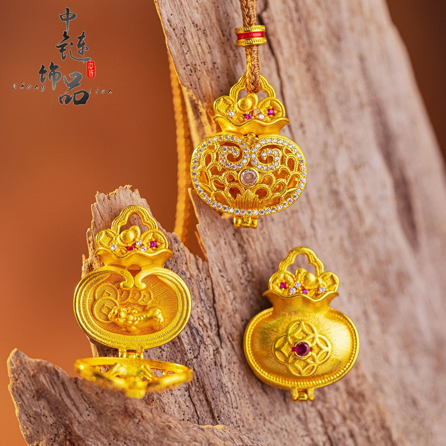 Women's Sweater Chain Necklace Chinese Style Ancient Sand Gold Openable Filigree Lucky Bag Pixiu Pendant Inlaid Zircon For Daily