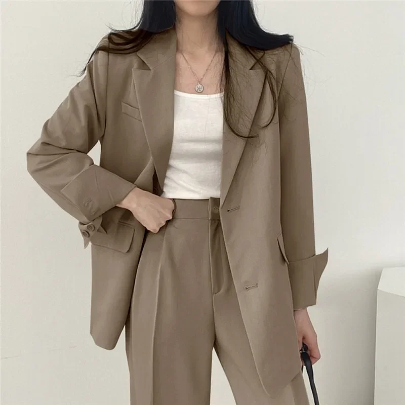 Women\'s Suit Fashion Casual Temperament Tops Coat Pants Suit Lady Korean Office Commuting Blazer Set 2024 New Solid Color Blazer