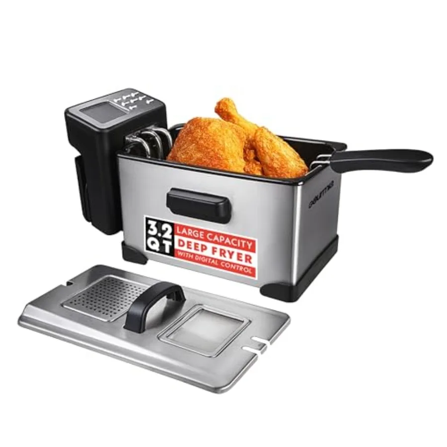 

3.2 Qt Countertop Deep Fryer Electric Oil Fryer with Digital Display Adjustable 280F380F Temperature Control Viewing Window Odo