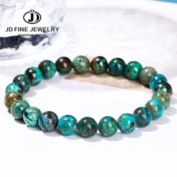JD Natural Stone Chrysocolla Azurite Round Bead Bracelet Women Bohe Charm Gems Handmade Stretch Bangles Balance Energy Jewelry
