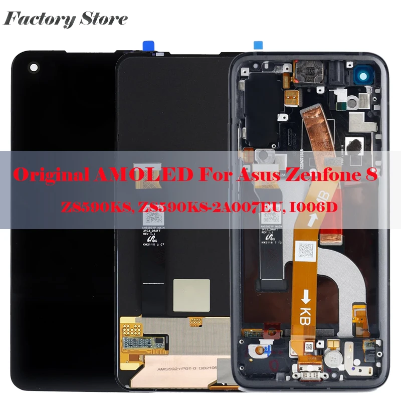 Original For Asus Zenfone 8 8z ZS590KS I006D AMOLED LCD Display Touch Screen Replacement Assembly