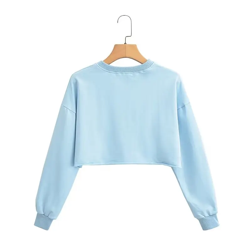 Yellow Short Hoodies Women Spring Summer O-Neck Long Sleeves Midriff-baring Sweater Fashion Trend All-matched Loose Dance Tops