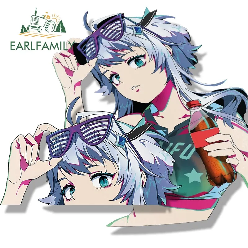 EARLFAMILY Gothic Punk Girl Peek Car Sticker Cartoon Anime Waifu Sketch Fanart Decal JDM Funny Peeker Stickers Car Graphics view 5