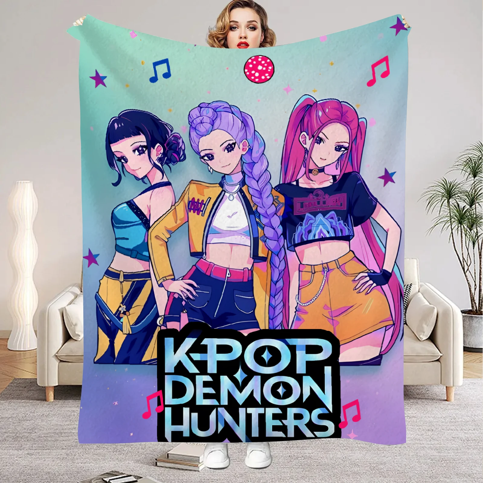 

Huntrix Blankets K pop Demon Hunters Zoey Rumi Mira Soft Warm Throw Blanket Kids Living Room Couch Sofa Bed Christmas Gifts