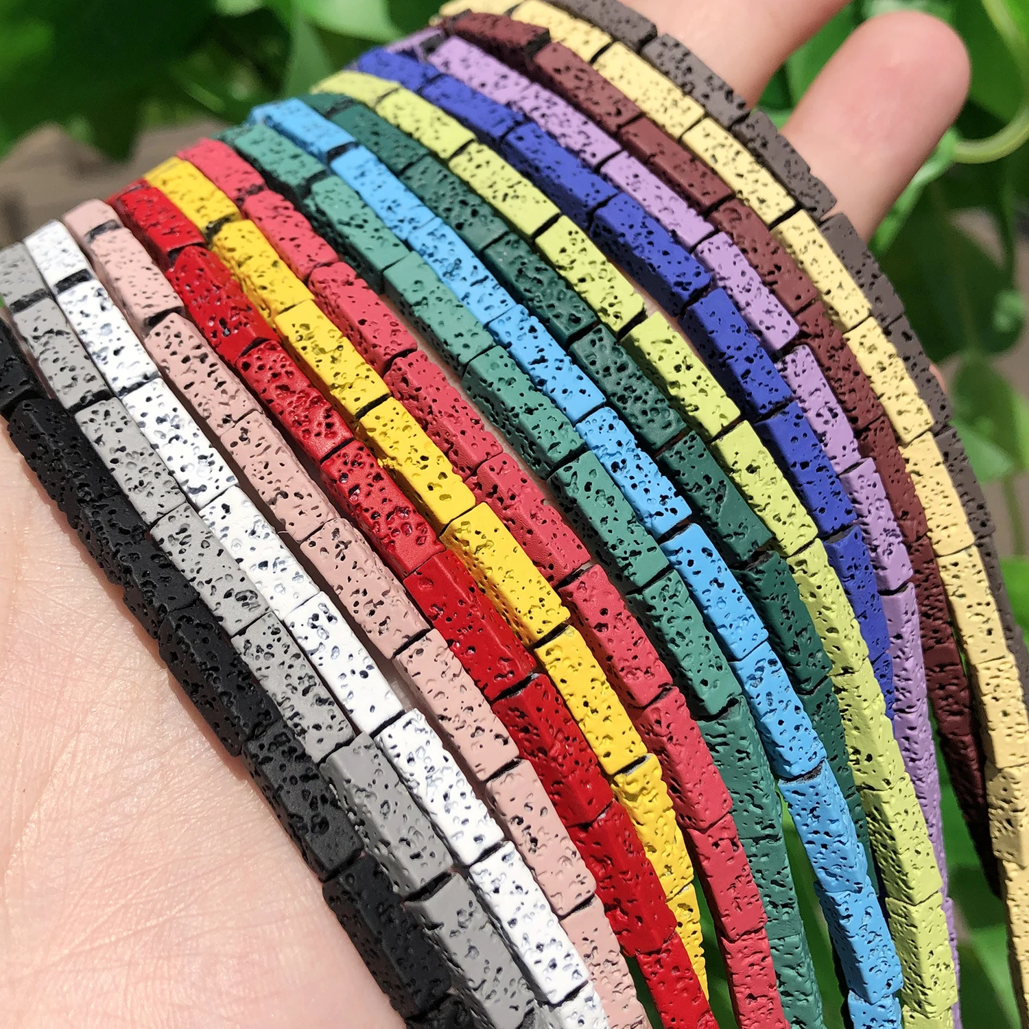 4x13mm Colorful Natural Volcanic Rock Lava Stone Beads Rectangle Cube Shape Loose Beads for Jewelry Earrings Making Bracelet DIY