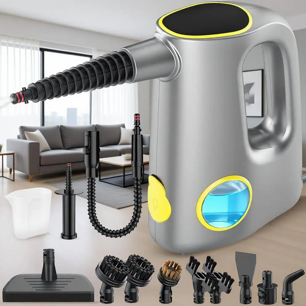

15s Heat-Up 3-Level Adjustable Steam Cleaner with 14pcs Accessories for Multi-Surface Cleaning and Car Detailing
