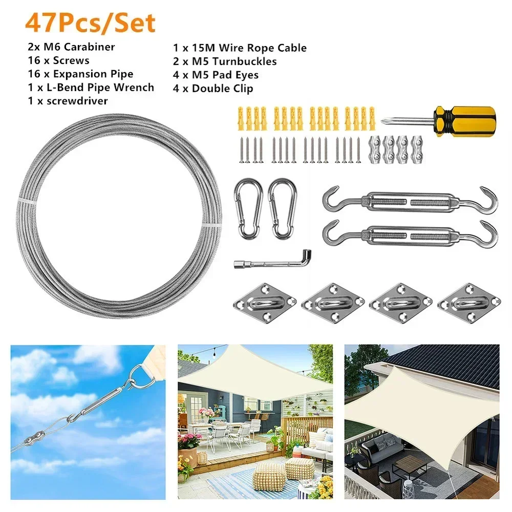 24/47pc Steel Flexible Wire Stainless Steel Clothesline Diameter Lifting Chain Ajustable Locking Cable Shade Sail Rope Fitting