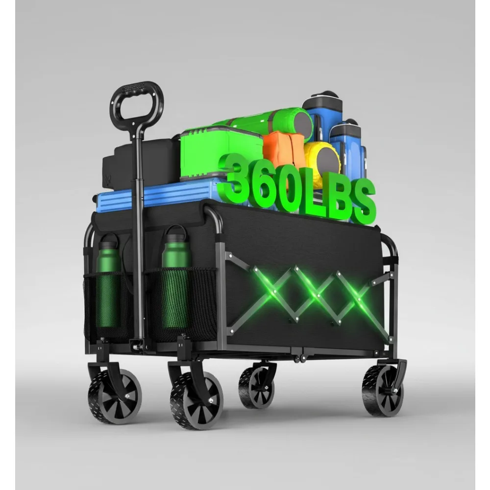 

Foldable Wagon Cart with Wheels - Portable Collapsible Utility Cart for Camping, Shopping, Garden & Outdoor Activities