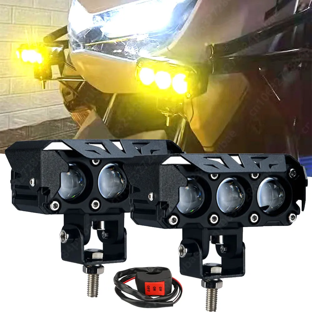 

200W Motorcycle LED Headlamp Car Headlight Bulbs Auto Spotlights Lamp Projector Lens Dual Color Spot Fog Work Auxiliary Lights