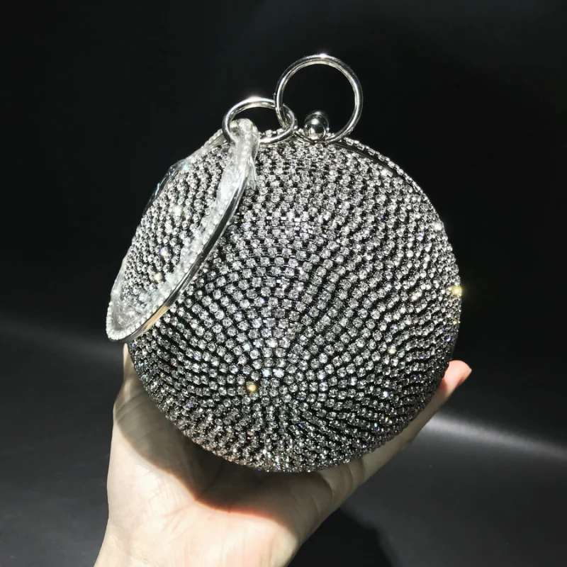 Elegant Luxury Women Clutch Bag Evening Bag With Rhinestone Exquisite For Ladies Wedding Party Round Ball Bag Handbag Clutches