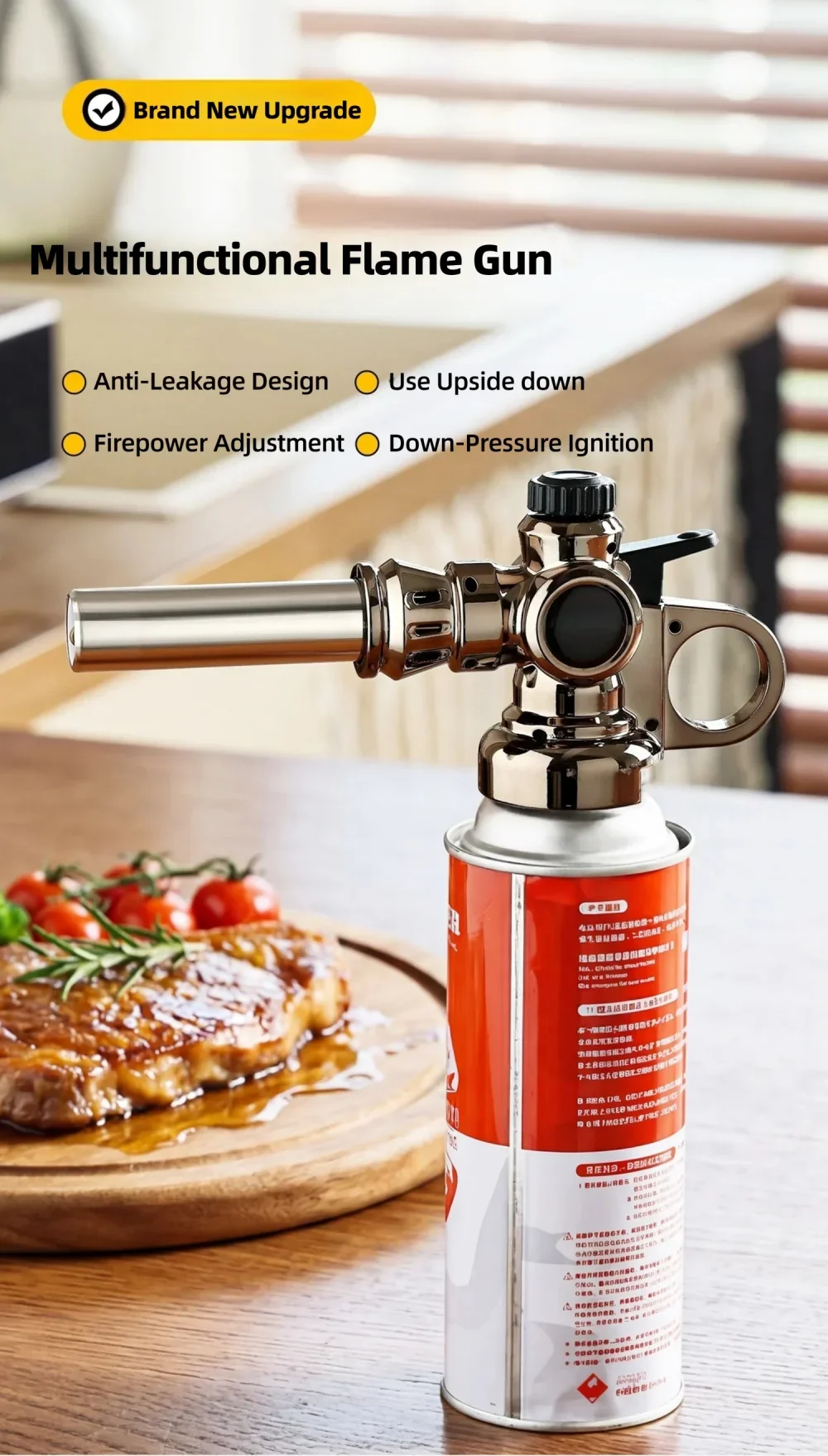 360 ° Reversibler Butangas-Brenner, Mehrzweck-Hochtemperatur-Flammenwerfer für BBQ, Holzkohleanzündung, Fleischhaarentfernung und Kochen – Detail 2