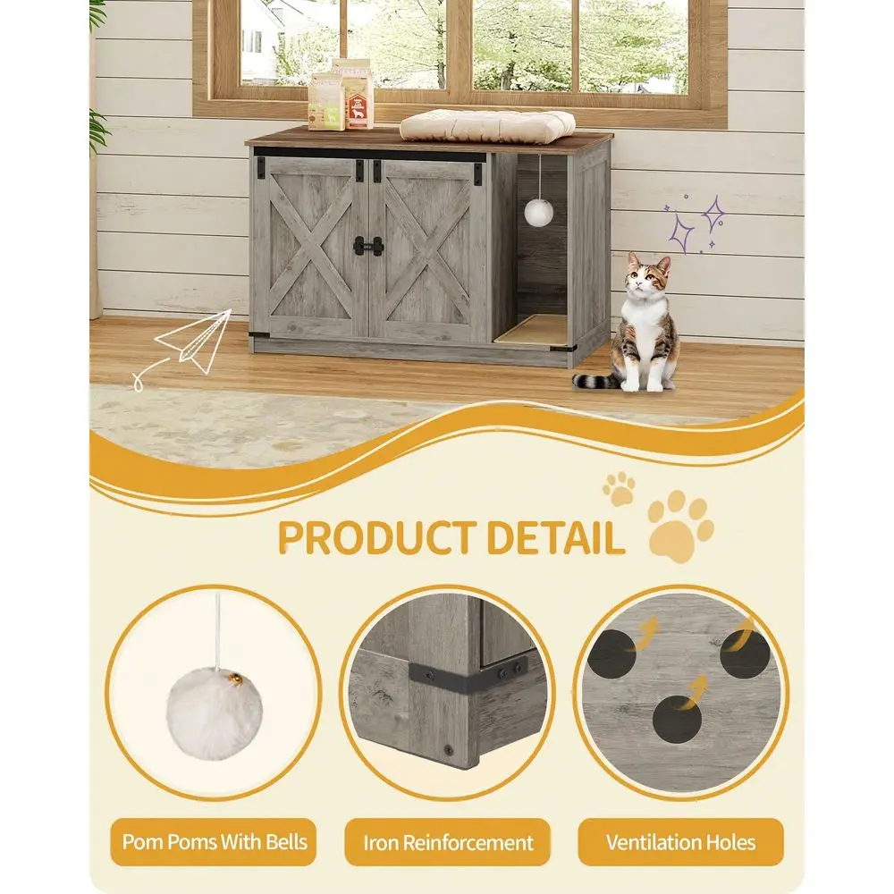 

Cat Litter Box Enclosure, Hidden Litter Box Cabinet Furniture With Bell, Indoor Cats House, Farmhouse Style, 39.4 X 21.7X 24.8