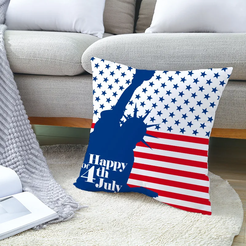 4th of July Pillow Covers Independence Day Decor Pillowcase 18x18 Inch Cushion Cover for Home Car Decorative Peach Skin Material