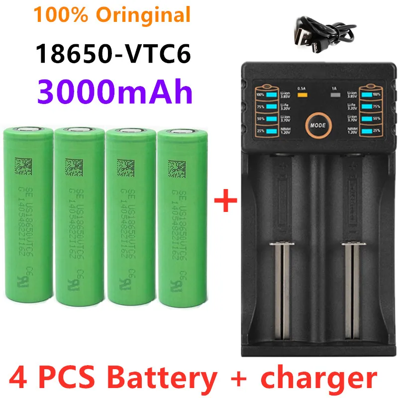 

100% neue original 3,7V3000 MAH Li ionen 18650 batterie für SONY US18650VTC6 3000 mah 18650 batterie 3,7V+ 1stücke USB ladegerät