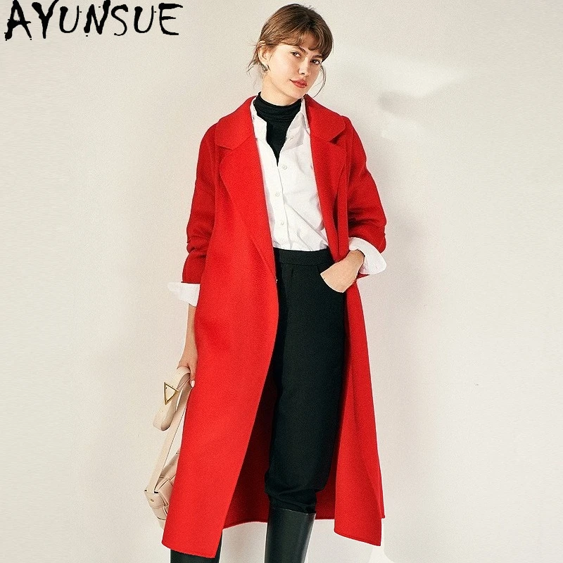 

AYUNSUE 100% Double-Faced Wool Coat for Woman 2025 Autumn Winter Clothes Elegant High Quality Woman Clothing Abrigos De Mujer